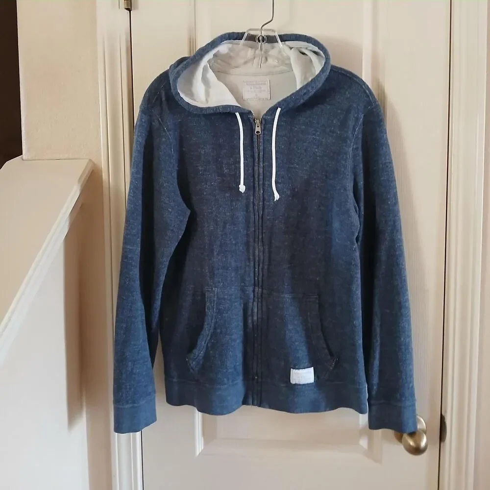 Abercrombie & Fitch Distressed Blue Full Zip Hoodie Jacket XS Y2K Style Preppy